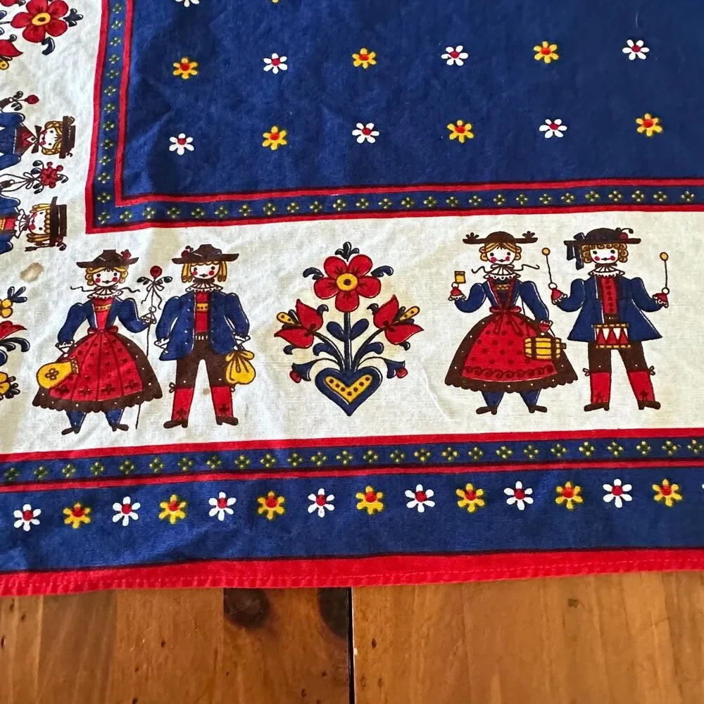 Vintage Kolf Austria Folk Art Kitchen 2 Pc Set Red Blue Bib Apron & Table Square